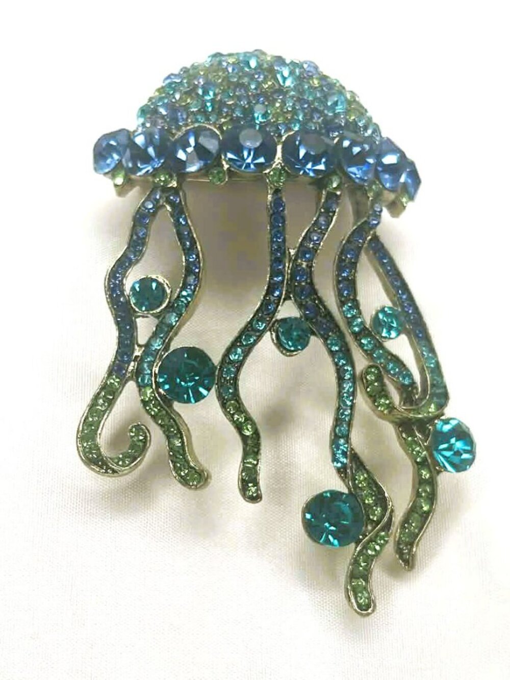 Statement Jellyfish Brooch Blue Green Crystal Pin Ocean Style Large Fashion